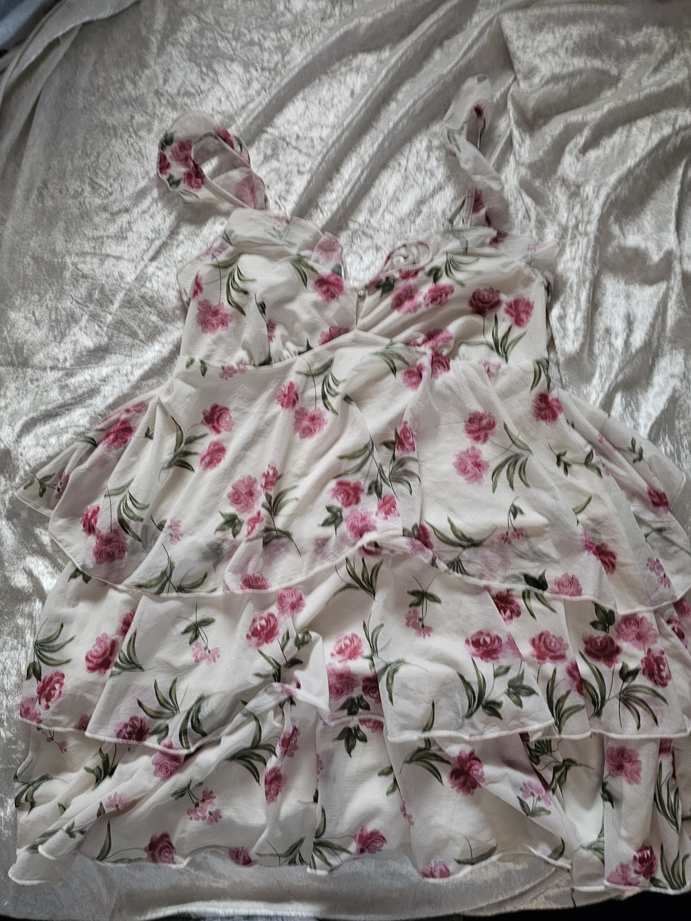 wild fable White Tiered Sundress with Pink Rose Print